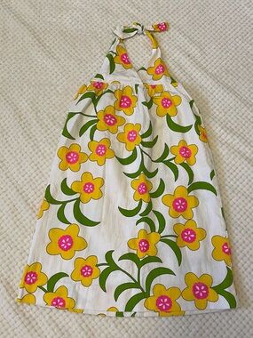 Nali’i Honolulu Girls Halter Sundress in White with Yellow & Pink Floral Print s